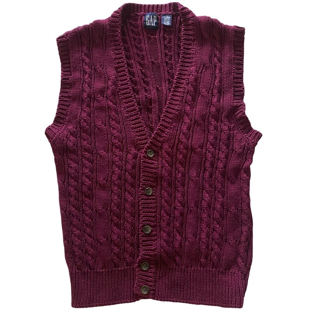 Vintage GAP Cable Knit Sweater Vest Burgundy Size XL